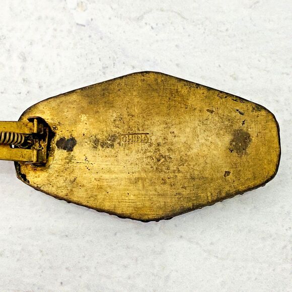 Authentic Cinnabar Dress Clip Gold Tone Hexagonal Art Deco Brass Copper 2 3/8" L - Picture 7 of 8